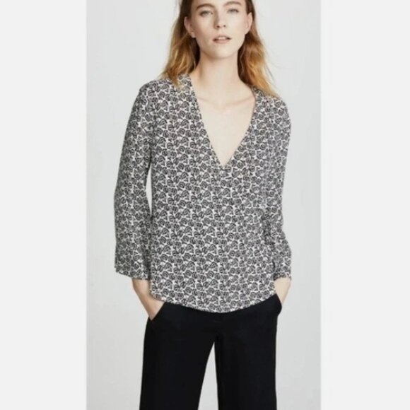 A.L.C. Ray Silk Wrap Blouse – Black & White Boho Floral – Size 4 – NWT - Picture 2 of 9